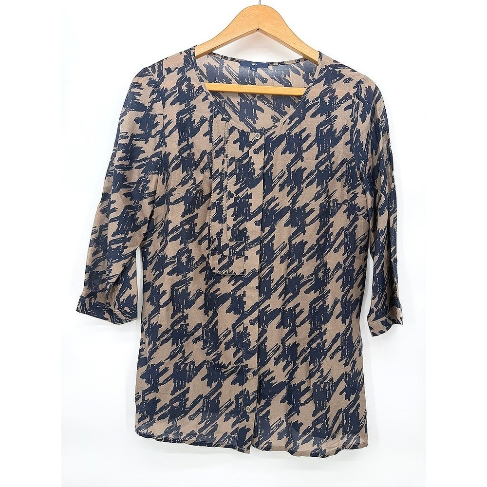 Gap Blouse Cotton Silk Blend Houndstooth Abstract Lightweight Casual Work Sz S